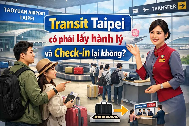 Transit Taipei có phải lấy hành lý và Check-in lại không?