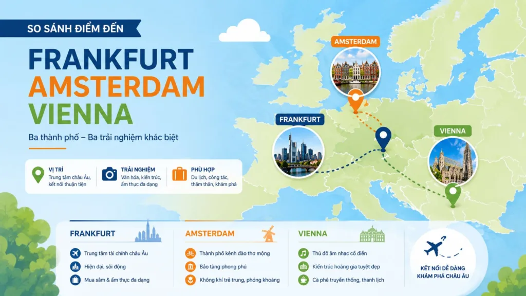 So sánh điểm đến Frankfurt Amsterdam Vienna