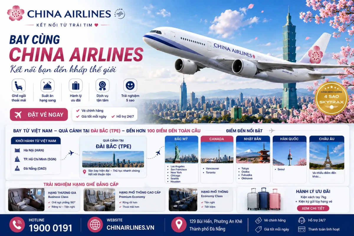 Đại lý vé máy bay China Airlines tại Đà Nẵng