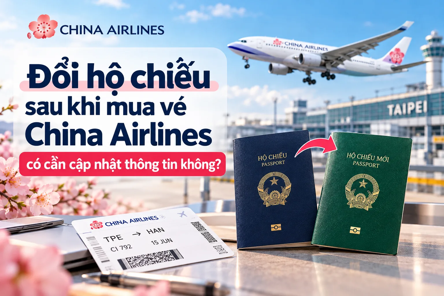Đổi số hộ chiếu vé China Airlines sau khi mua vé