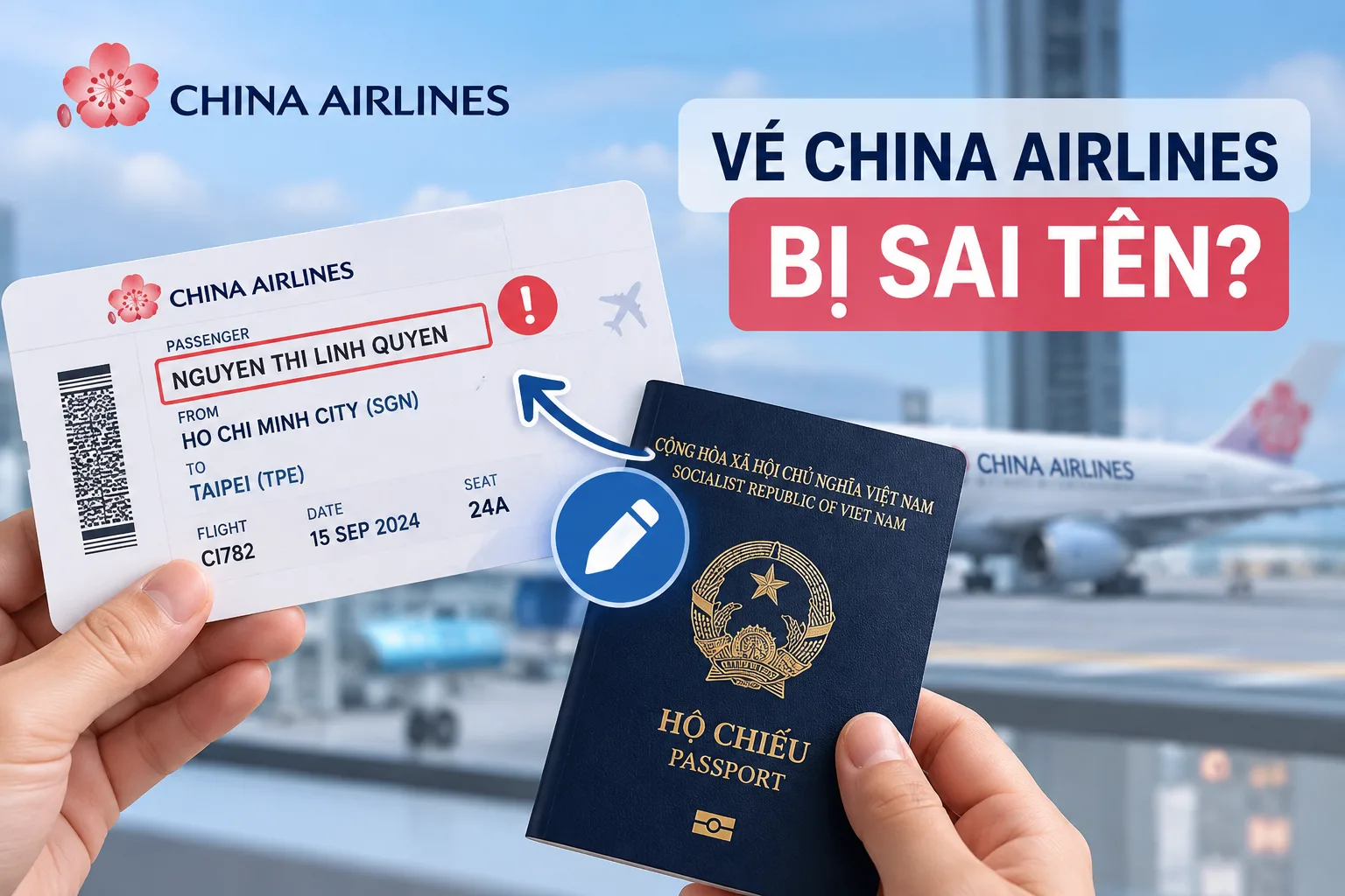 Vé China Airlines bị sai tên và cách yêu cầu sửa tên